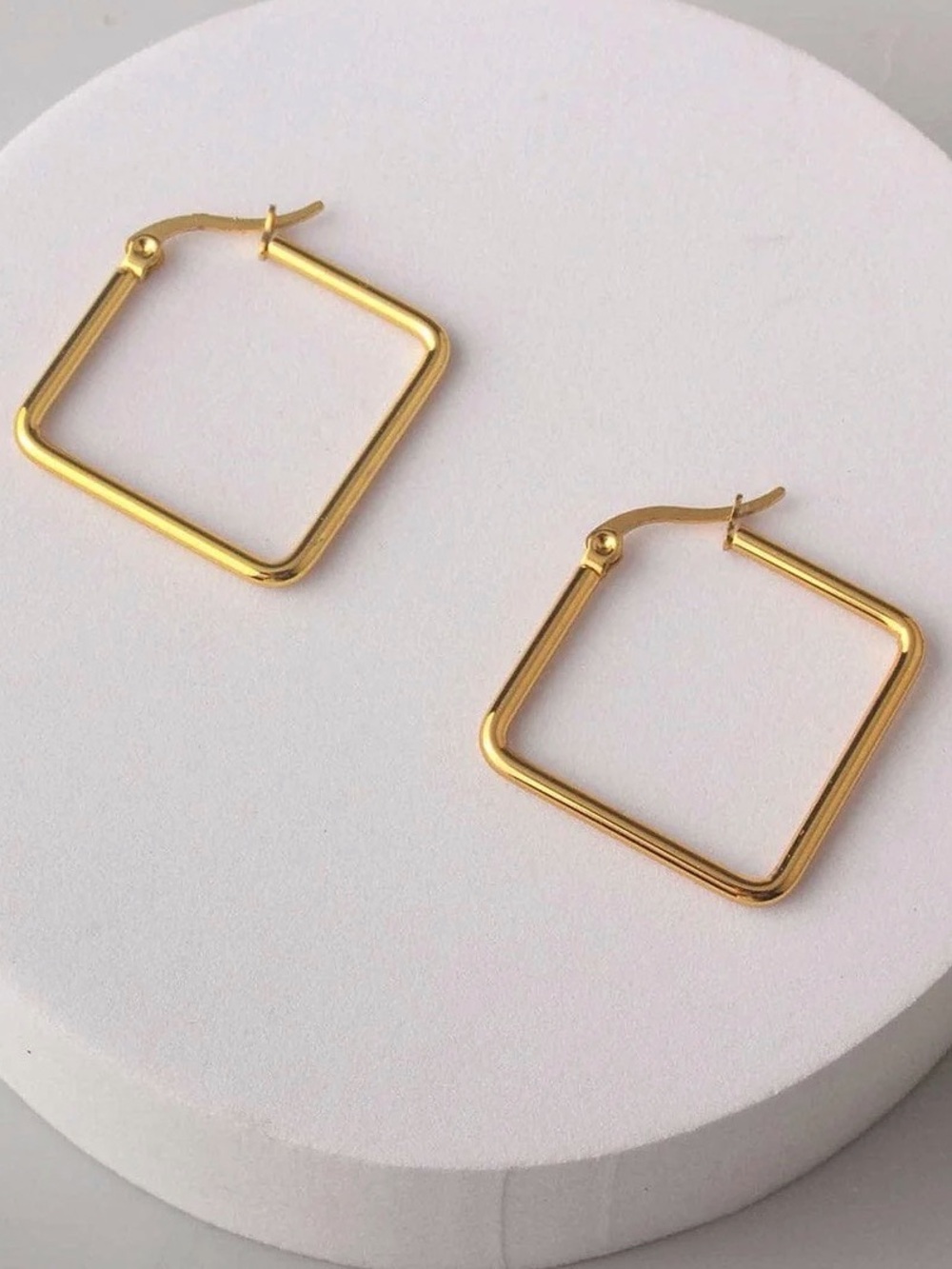 Classic Gold Square Hoop Earrings - Women Jewelry